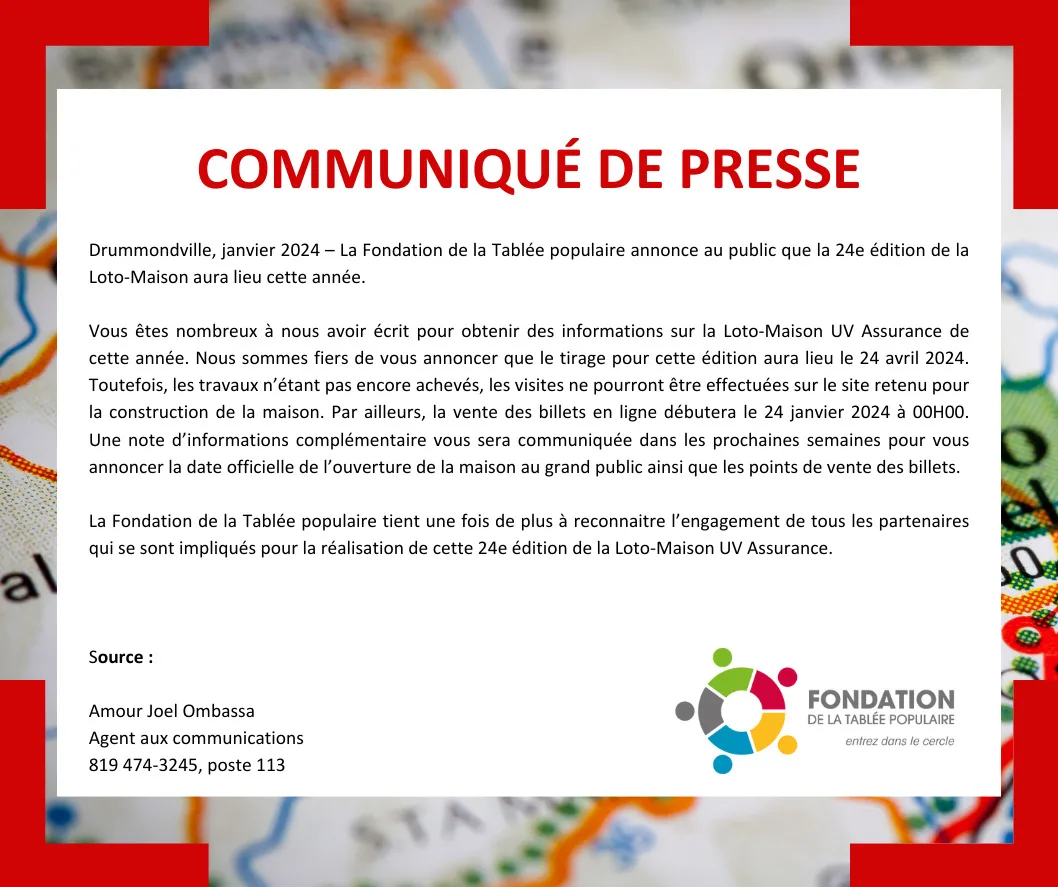Note d’informations sur le lancement de la 24e édition de la Loto-Maison UV Assurance 